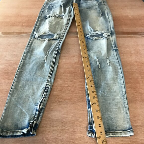 KDNK Straight Jeans Men 32x31 Blue Mid Rise Distressed Ankle Zip Stretch 16489 - Picture 8 of 12